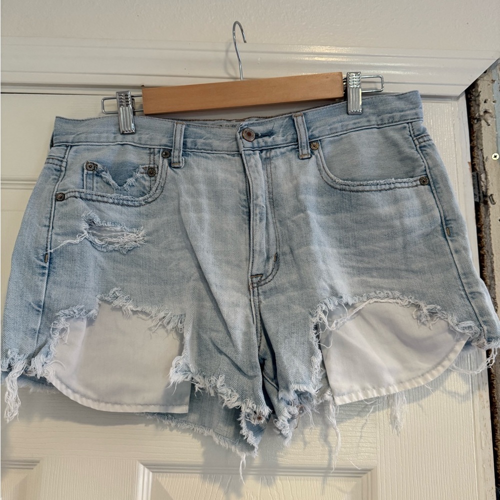 American Eagle Outfitters Light Blue Distressed Jean Shorts